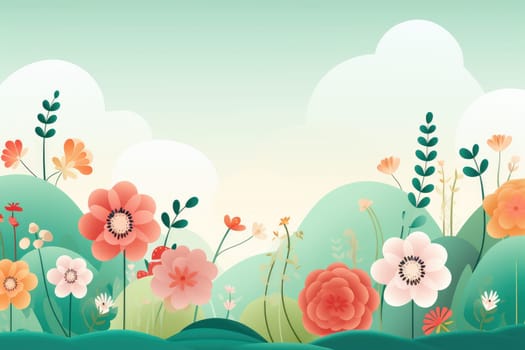 Illustration of a flower meadow in spring. Generative AI..