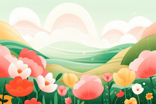 Illustration of a flower meadow in spring. Generative AI..