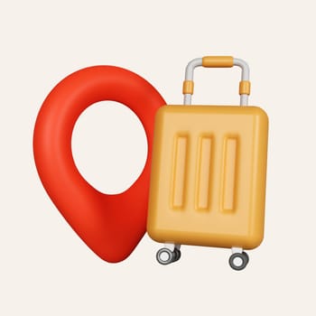 3D location pin and Suitcase. Travel packing icon. icon isolated on white background. 3d rendering illustration. Clipping path..