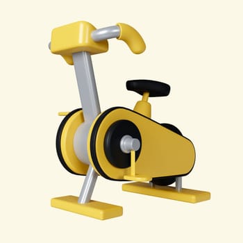 3d aerobic cardio exercise stationary bicycle machine. Fitness and health. Exercise equipment. icon isolated on yellow background. 3d rendering illustration. Clipping path..