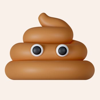 3d Poop brown Emotion. icon isolated on gray background. 3d rendering illustration. Clipping path..