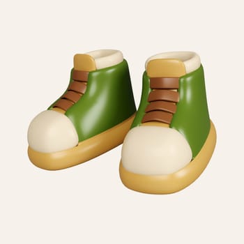 3d Hiking boots. Camping and hiking equipment. Summer camp and holiday vacation. icon isolated on white background. 3d rendering illustration. Clipping path..