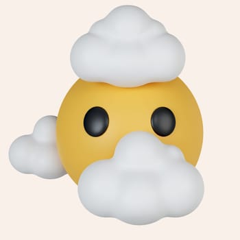 3d emoticon expression face clouds. icon isolated on gray background. 3d rendering illustration. Clipping path..