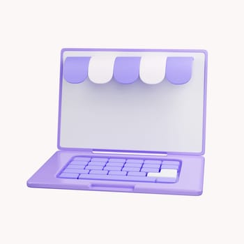 3D shopping online with laptop for online shopping store. payment concept. Notebook icon 3d render illustration.