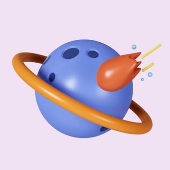 3d Planet Saturn, Jupiter, Uranus, Neptune, with ring around. icon isolated on purple background. 3d rendering illustration. Clipping path..