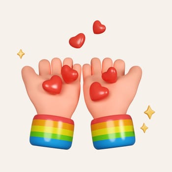 3d Waving rainbow LGBT flag or transparent background, Symbol of LGBT gay pride. icon isolated on white background. 3d rendering illustration. Clipping path..