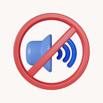3d Speaker mute icon. No sound. icon isolated on white background. 3d rendering illustration. Clipping path..