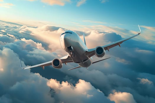 Airplane flying above the clouds.