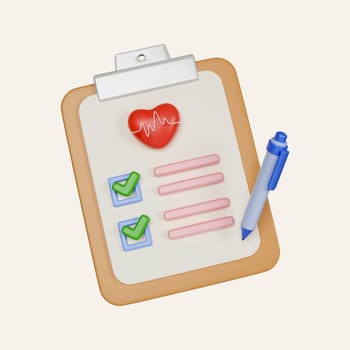 3d Medical survey icon. Hospital patient history sign. Classic flat style. Gradient patient history icon. icon isolated on white background. 3d rendering illustration. Clipping path..