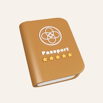 3D Brown passport icon. Identification Document. icon isolated on white background. 3d rendering illustration. Clipping path..