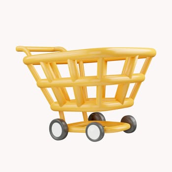 3D yellow shopping cart for online shopping and digital marketing ideas on white isolate background.