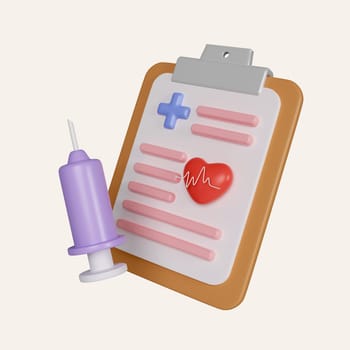 3d Medical survey icon. Hospital patient history sign. Classic flat style. Gradient patient history icon. icon isolated on white background. 3d rendering illustration. Clipping path..