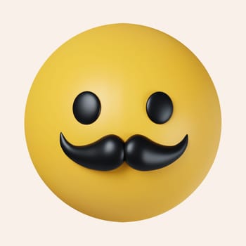 3d Emoticon with mustache. icon isolated on gray background. 3d rendering illustration. Clipping path..