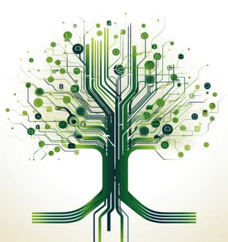 technological tree, in white background, generative ai.