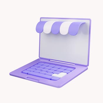 3D shopping online with laptop for online shopping store. payment concept. Notebook icon 3d render illustration.