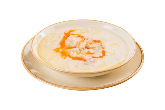 Turkish Traditional Tripe Soup / iskembe corbasi on white background