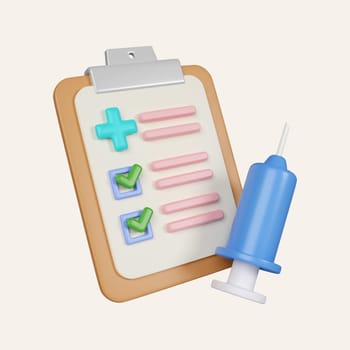 3d first aid medicine with check list for health pharmaceutical. health medical of heart emergency help. 3d pharmacy drug. icon isolated on white background. 3d rendering illustration. Clipping path..
