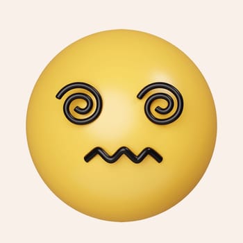 3d Nauseated face emoji with yellow face. sickly face green with concerned eyes and puffed holding back vomit. icon isolated on gray background. 3d rendering illustration. Clipping path..