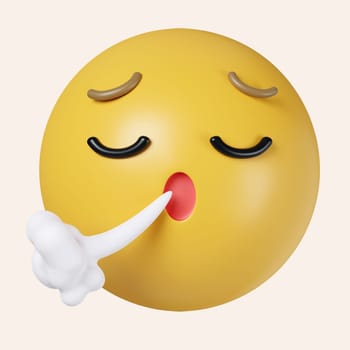 3d Face Exhaling emoji icon. A face showing a visible breath of air being dispelled. icon isolated on gray background. 3d rendering illustration. Clipping path..