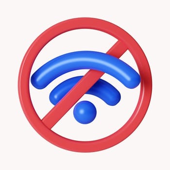 3d No internet connection concept with wifi. icon isolated on white background. 3d rendering illustration. Clipping path..