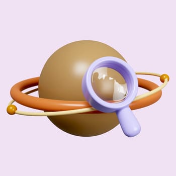3d Planet Saturn, Jupiter, Uranus, Neptune, with ring around. icon isolated on purple background. 3d rendering illustration. Clipping path..