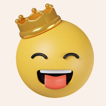 3d King emoji. emoticon wearing crown. icon isolated on gray background. 3d rendering illustration. Clipping path..