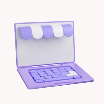 3D shopping online with laptop for online shopping store. payment concept. Notebook icon 3d render illustration.