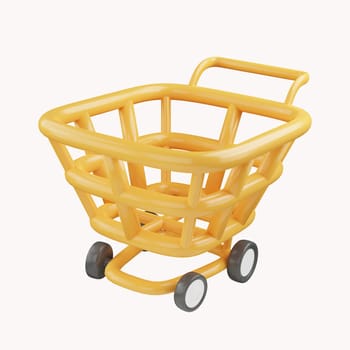 3D yellow shopping cart for online shopping and digital marketing ideas on white isolate background.
