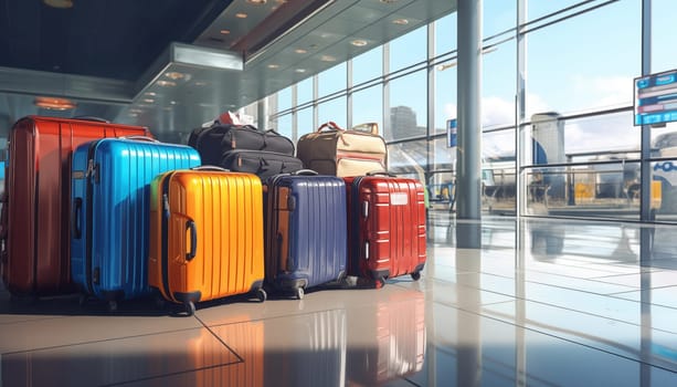 The concept of tourism and travel. Suitcases at the airport. High quality illustration