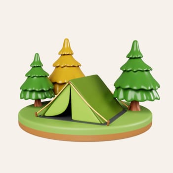 3d Campsite in nature and elements for camping, summer camp, traveling, trip, hiking. icon isolated on white background. 3d rendering illustration. Clipping path..