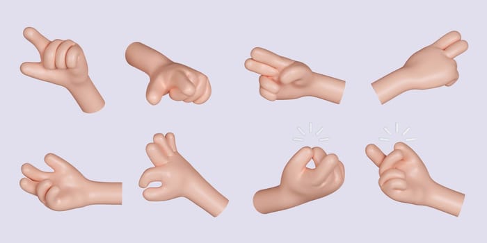 3d Cartoon character hand gesture set. icon isolated on gray background. 3d rendering illustration. Clipping path..