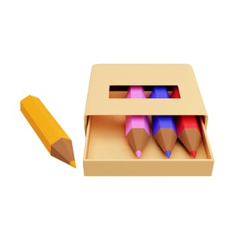 3d color pencil. Back to school and education concept. isolated on background, icon symbol clipping path. 3d render illustration.