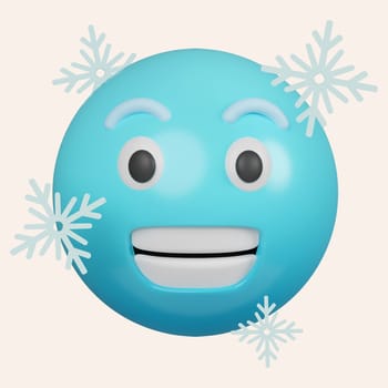 3d cold frozen emoji with ice on face. icon isolated on gray background. 3d rendering illustration. Clipping path..
