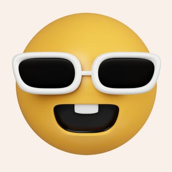3d Cool emoticon. Smiling face with sunglasses emoji. Happy smile person wearing dark glasses. icon isolated on gray background. 3d rendering illustration. Clipping path..