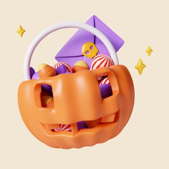 3d Halloween icon. Traditional element of decor for Halloween. icon isolated on gray background. 3d rendering illustration. Clipping path..