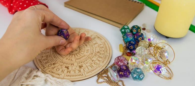 Numerology numbers on the table. Selective focus. Kid.
