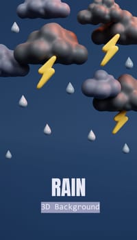 3d Weather forecast. Cloudy with rainy and lightning bolt . Meteorological. 3d rendering illustration..