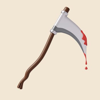 3d Halloween sickle blood icon. Traditional element of decor for Halloween. icon isolated on gray background. 3d rendering illustration. Clipping path..