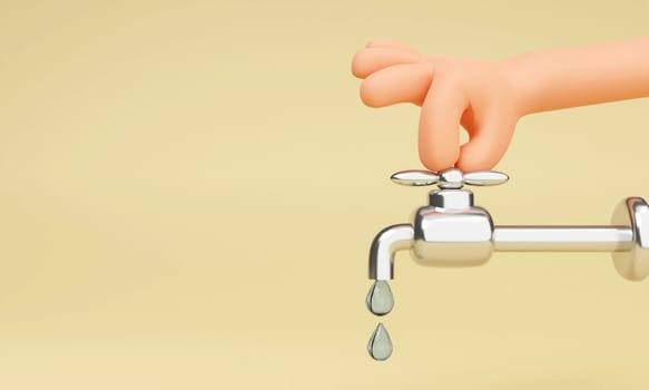 3d hand closes the faucet. environment and earth day concept with globe and eco friendly environment. 3d rendering illustration..