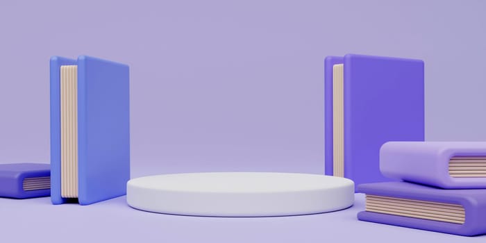 3d education podium. background empty backdrop pedestal purple product display for stationery product placement.