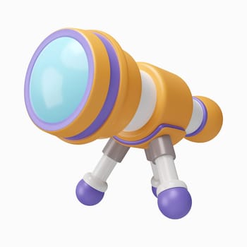 3d telescope. minimal school icon. isolated on background, icon symbol clipping path. 3d render illustration.