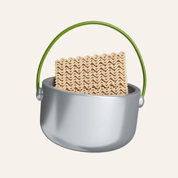 3d Instant noodles in pot. elements for camping, hiking , summer camp, traveling, trip. icon isolated on white background. 3d rendering illustration. Clipping path..