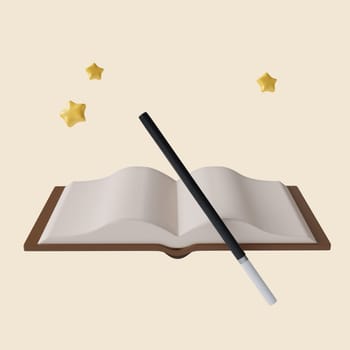 3d Halloween magic book icon. Traditional element of decor for Halloween. icon isolated on gray background. 3d rendering illustration. Clipping path..