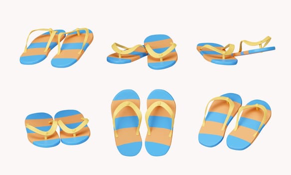 3d Set of sandals icon for summer vacation concept. icon isolated on white background. 3d rendering illustration. Clipping path..