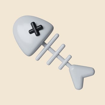 3d Halloween fishbone icon. Traditional element of decor for Halloween. icon isolated on gray background. 3d rendering illustration. Clipping path..