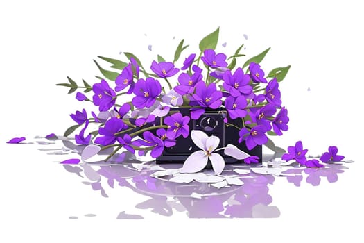 Beautiful white and purple flowers, isolated on white background. AI generated image.