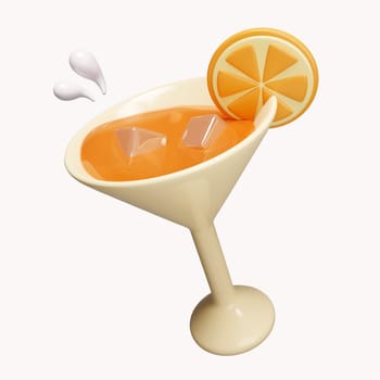 3d orange juice drink. refreshing orange juice for summer time. summer vacation and holidays concept. icon isolated on white background. 3d rendering illustration. Clipping path..
