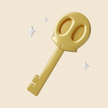 3d Halloween skull key icon. Traditional element of decor for Halloween. icon isolated on gray background. 3d rendering illustration. Clipping path..
