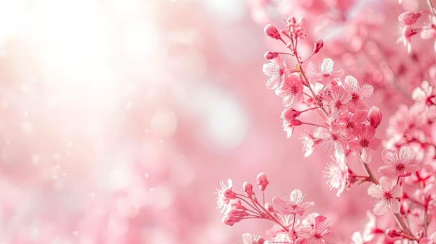 A close up of a flowering cherry blossom tree with pink petals, showcasing its lovely pink hue and delicate blossoms.