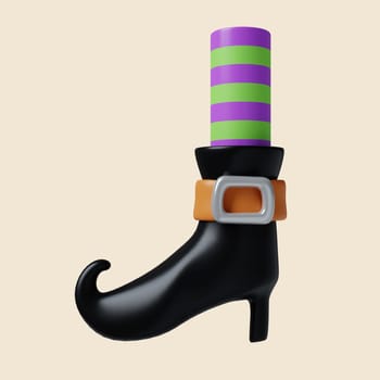 3d Halloween witch legs icon. Traditional element of decor for Halloween. icon isolated on gray background. 3d rendering illustration. Clipping path..